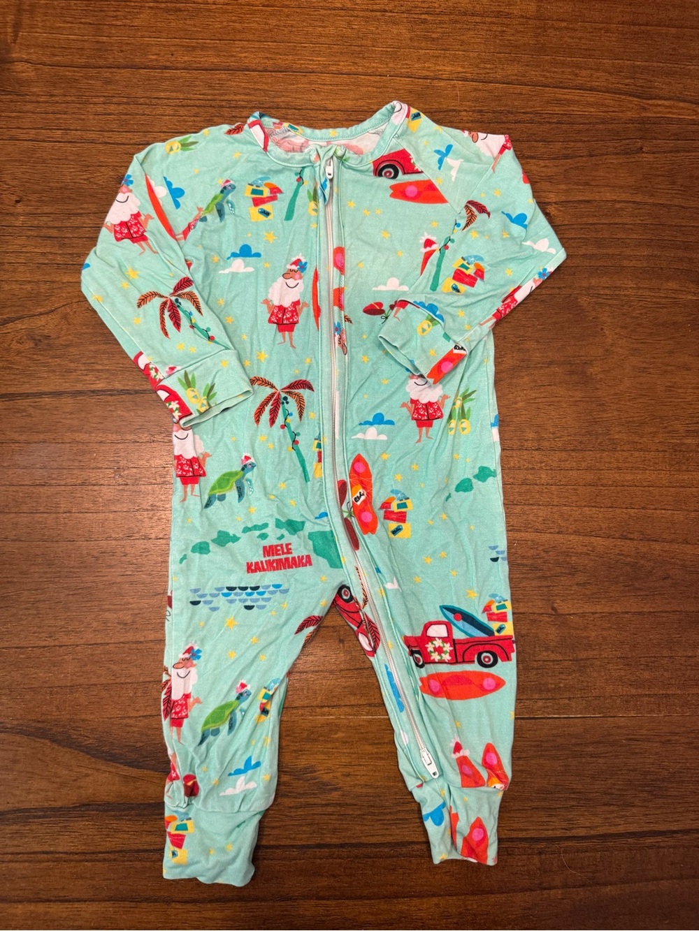 6-9 month Hawaiian Holiday Mint One-Piece Zipper Pajamas